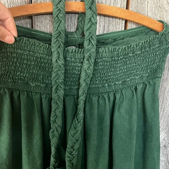 AERIE Linen Blend Braided Halter Hi Low Green Maxi Dress Large - Picture 6 of 11